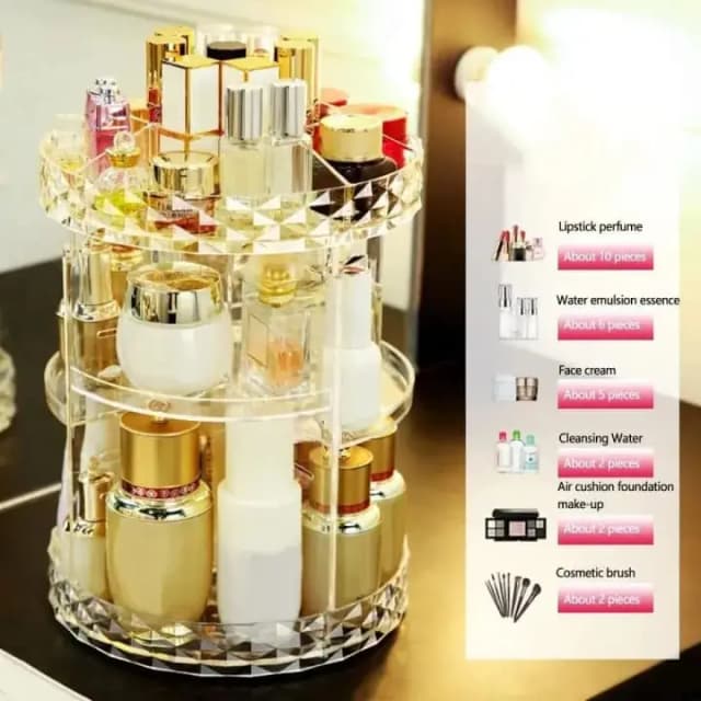 360 Rotating Makeup Organizer Stand - Cosmetic Holder Acrylic