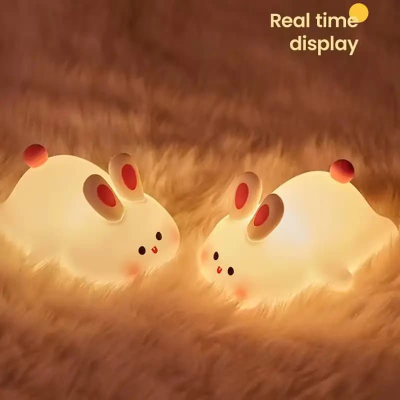 Big Face Rabbit Night Light Cute Silicone Rabbit Cartoon Soft Lamp Touch Night Light Children