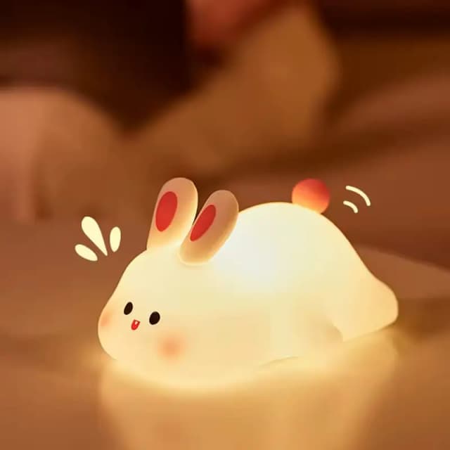 Big Face Rabbit Night Light Cute Silicone Rabbit Cartoon Soft Lamp Touch Night Light Children