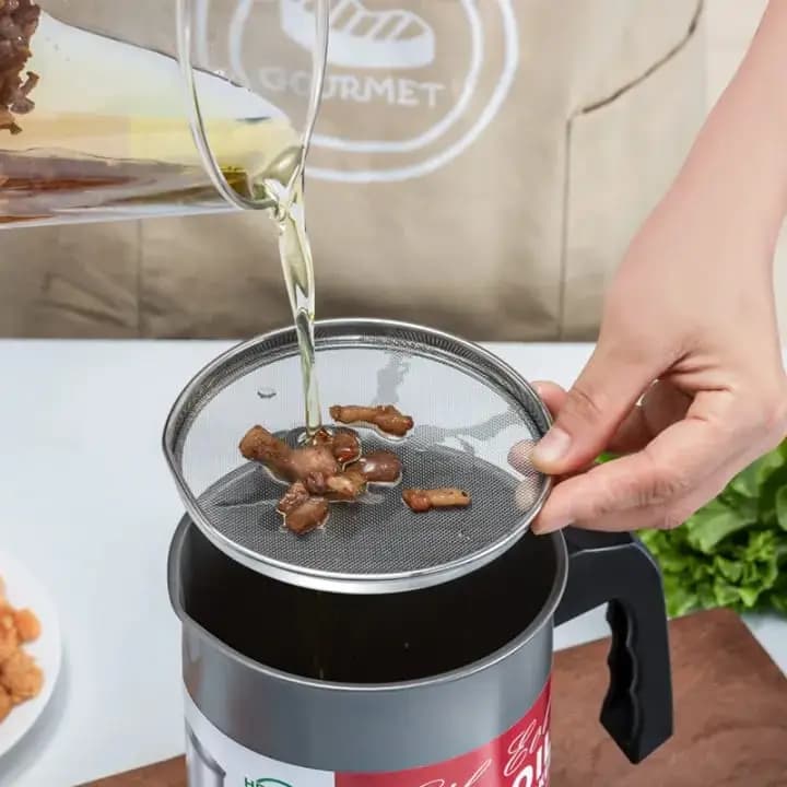 Easy Kitchen Oil Filter Pot Oil Strainer Pot Stainless Steel Grease Strainer Oil Storage Pot Oil Container Stainless Steel Oiler Tank