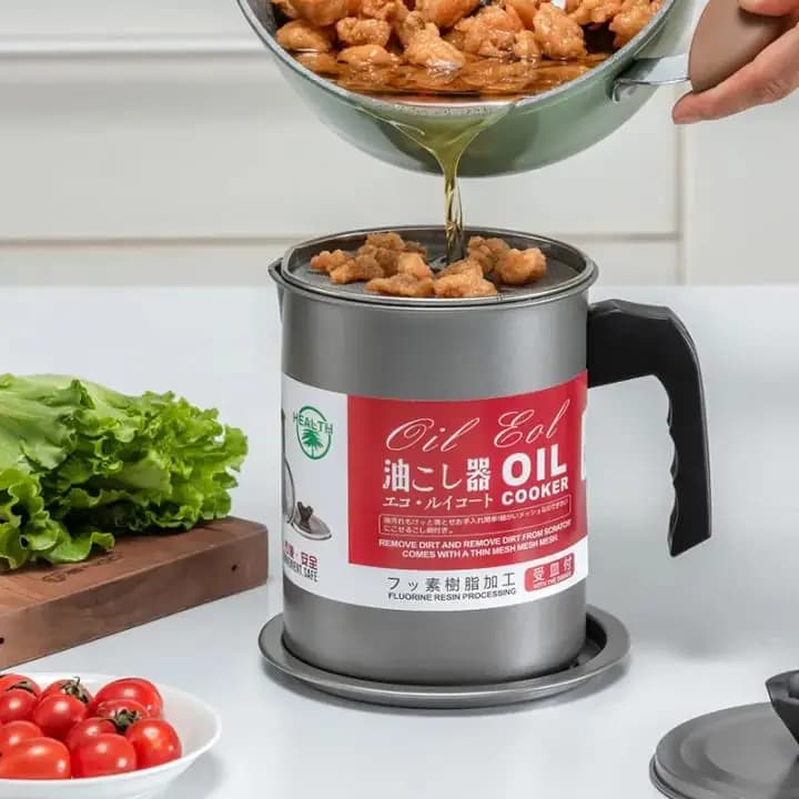 Easy Kitchen Oil Filter Pot Oil Strainer Pot Stainless Steel Grease Strainer Oil Storage Pot Oil Container Stainless Steel Oiler Tank
