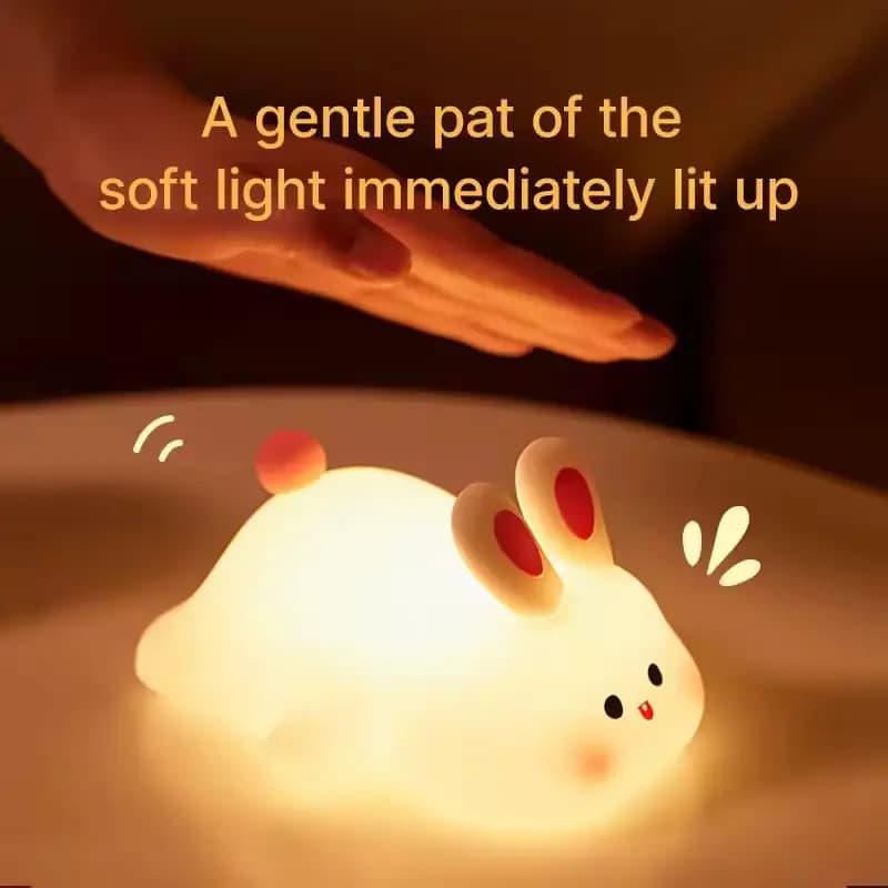 Big Face Rabbit Night Light Cute Silicone Rabbit Cartoon Soft Lamp Touch Night Light Children